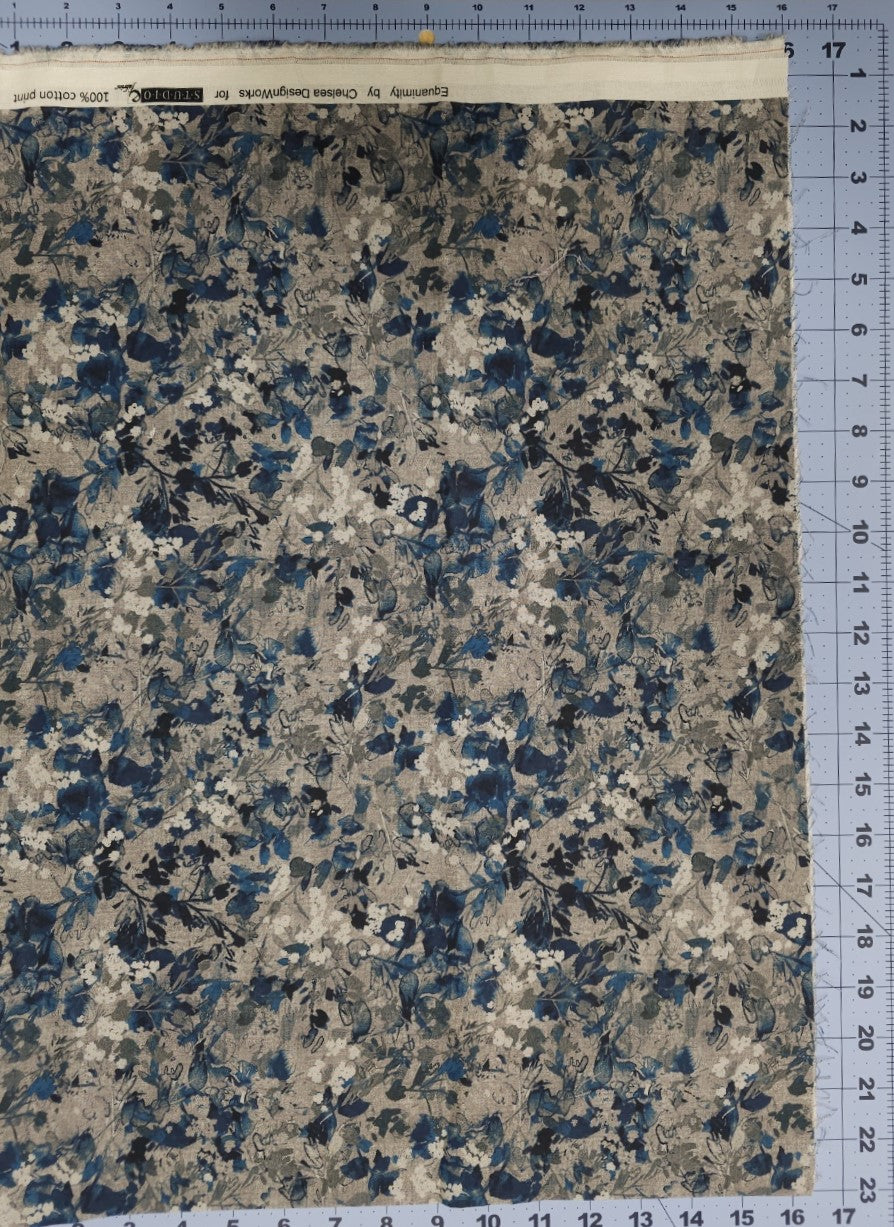 Equanimity Charcoal Blue Flowers by Chelsea DesignWorks for Studio E Fabrics
