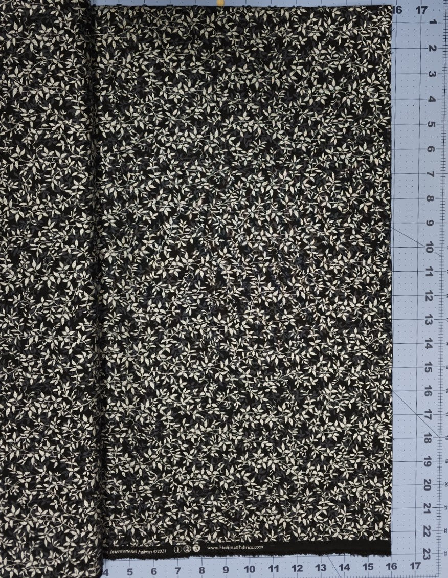 Black/Silver Leaves on Vine Sparkle & Fade by Hoffman Fabrics U5000 4S