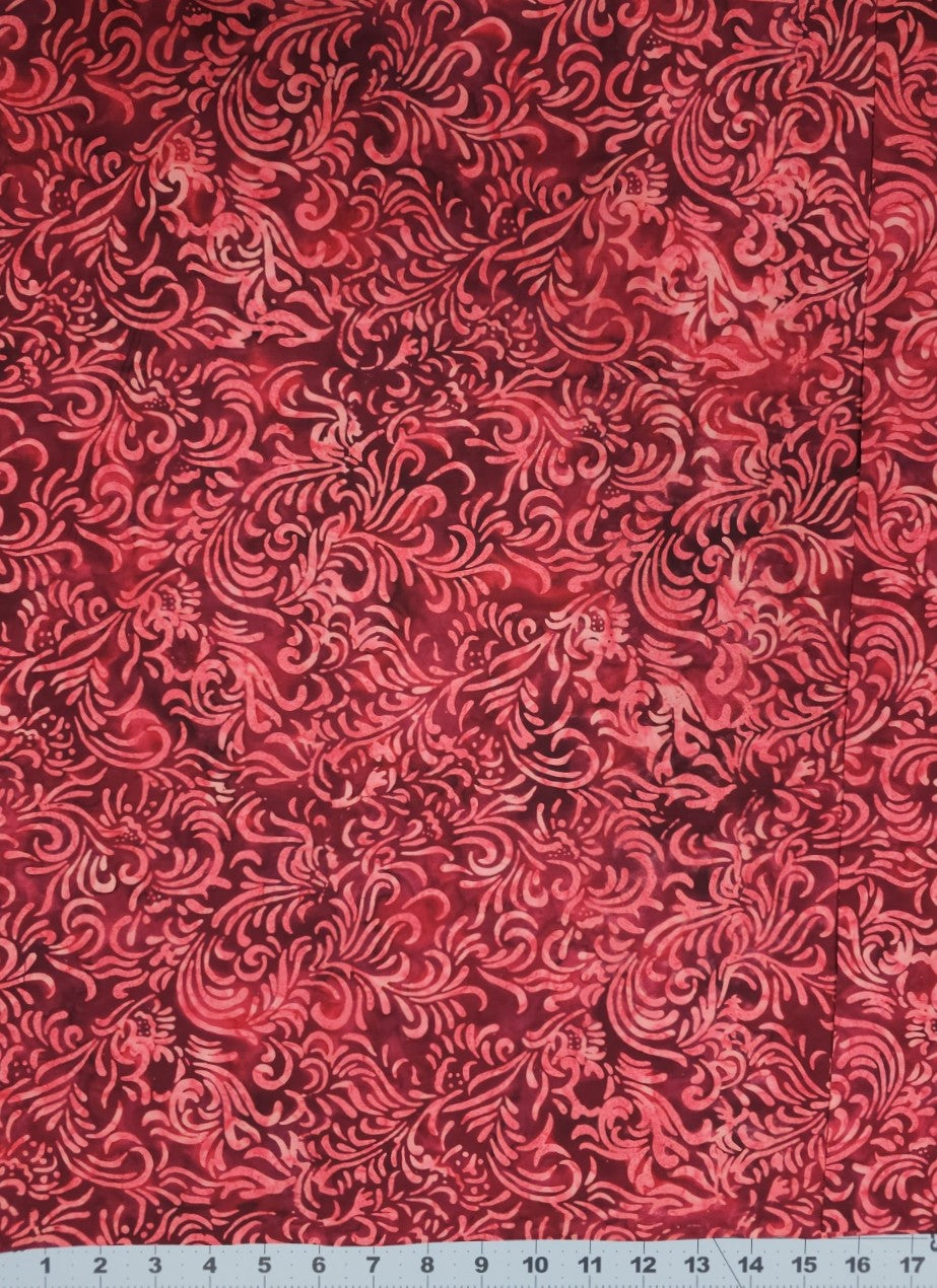Dark Red with Pink Flourishes by Batavian Batiks Studio 22035 336