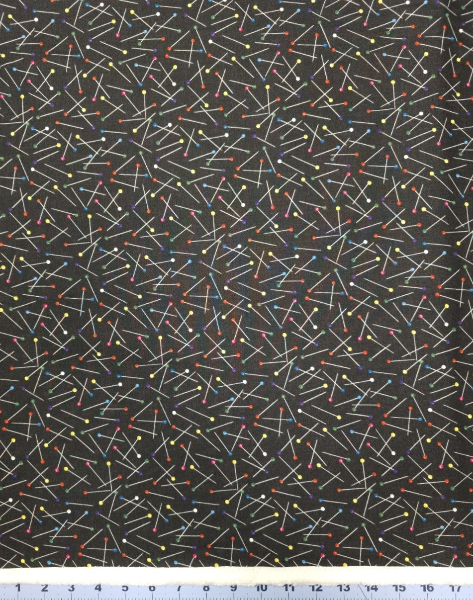 Pins - I've Got A Notion - Black Multi by Shelley Davies for Northcott 24542 99