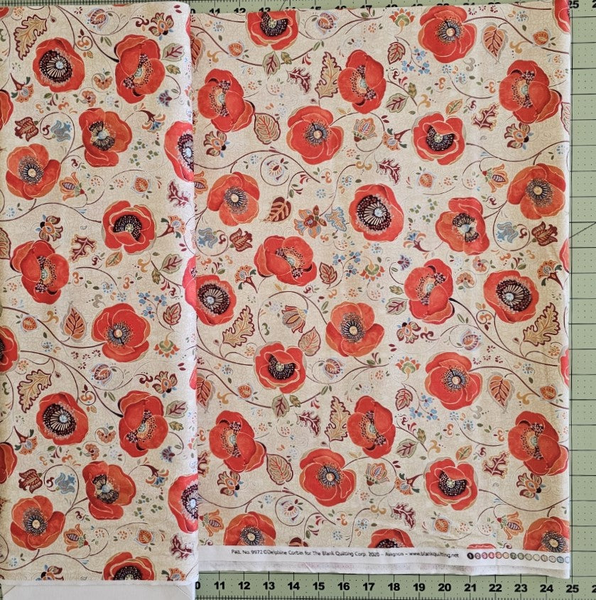 Ivory Poppy by Delphine Corbin for The Blank Quilting Corp 9972