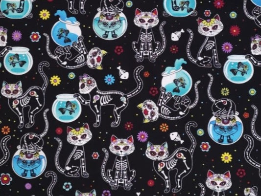 Cat (Sugar Skull) Black by Timeless Treasures C4159