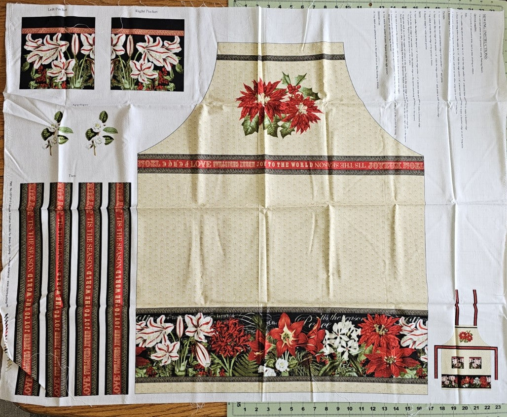 Yuletide Botanica Ivory Apron Panel by Camilla Creations Studio for Blank Quilting 1071P-41